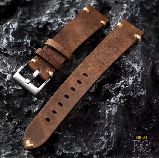 Bracelet de montre en cuir marron rétro