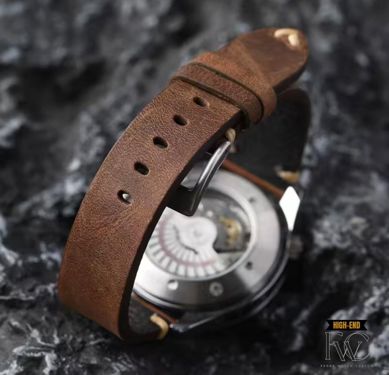 Bracelet de montre en cuir marron rétro