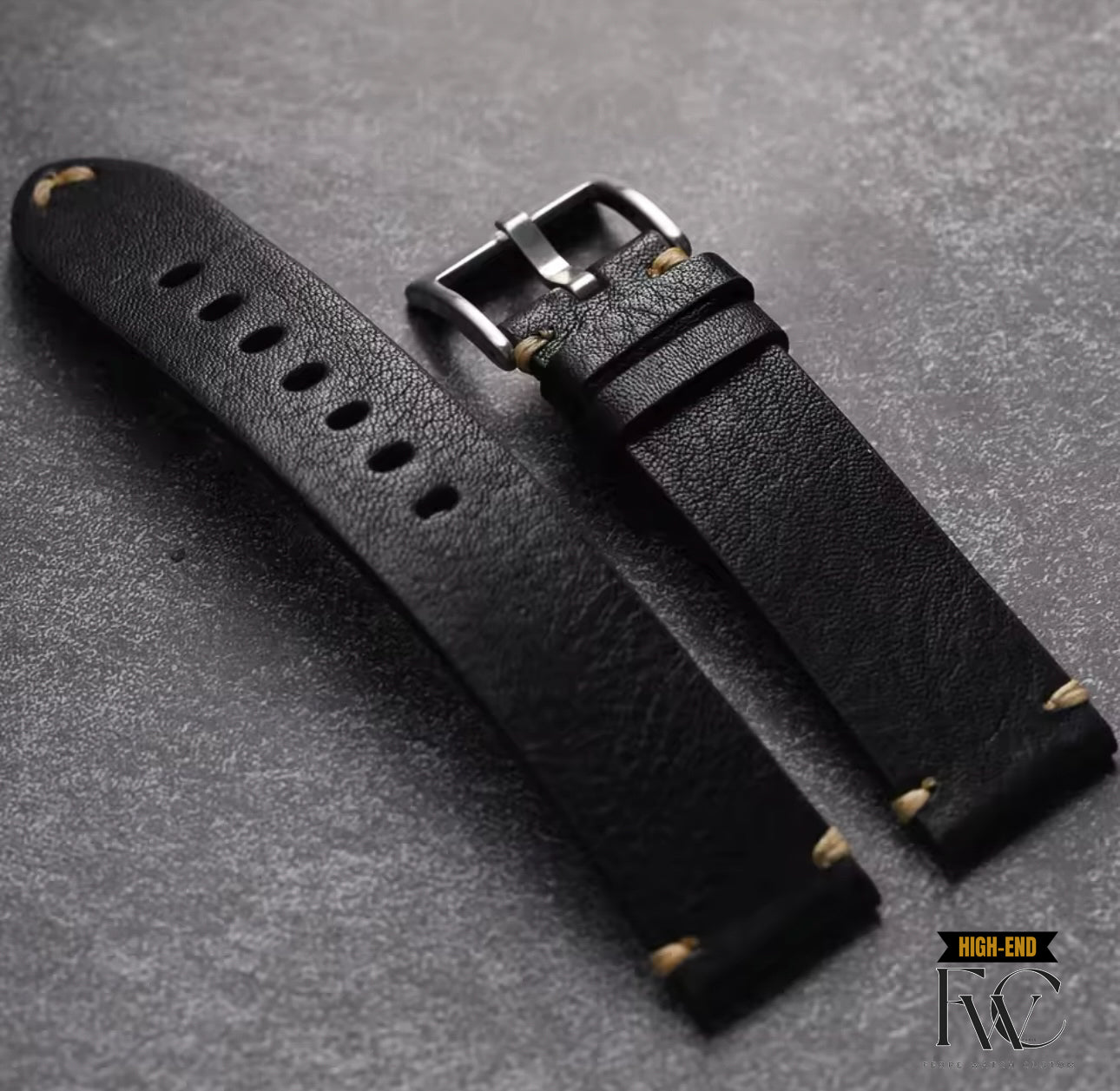 Retro Black Leather Watch Strap