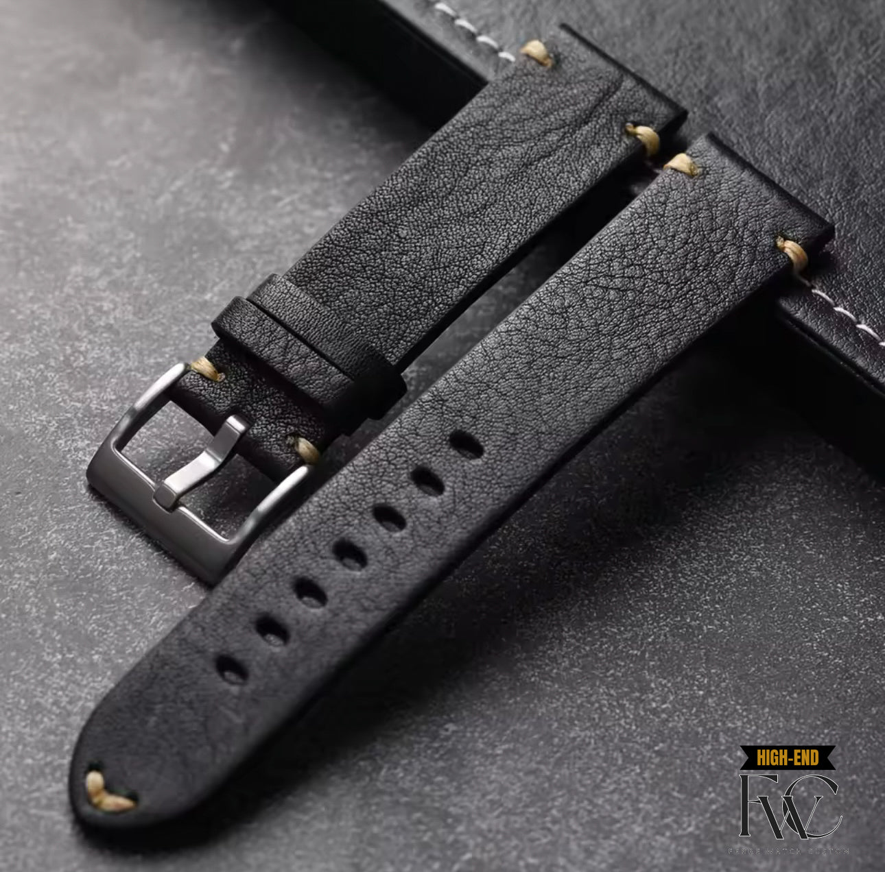 Retro Black Leather Watch Strap